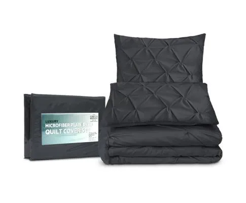 Diamond Pintuck Quilt Cover Set - Black