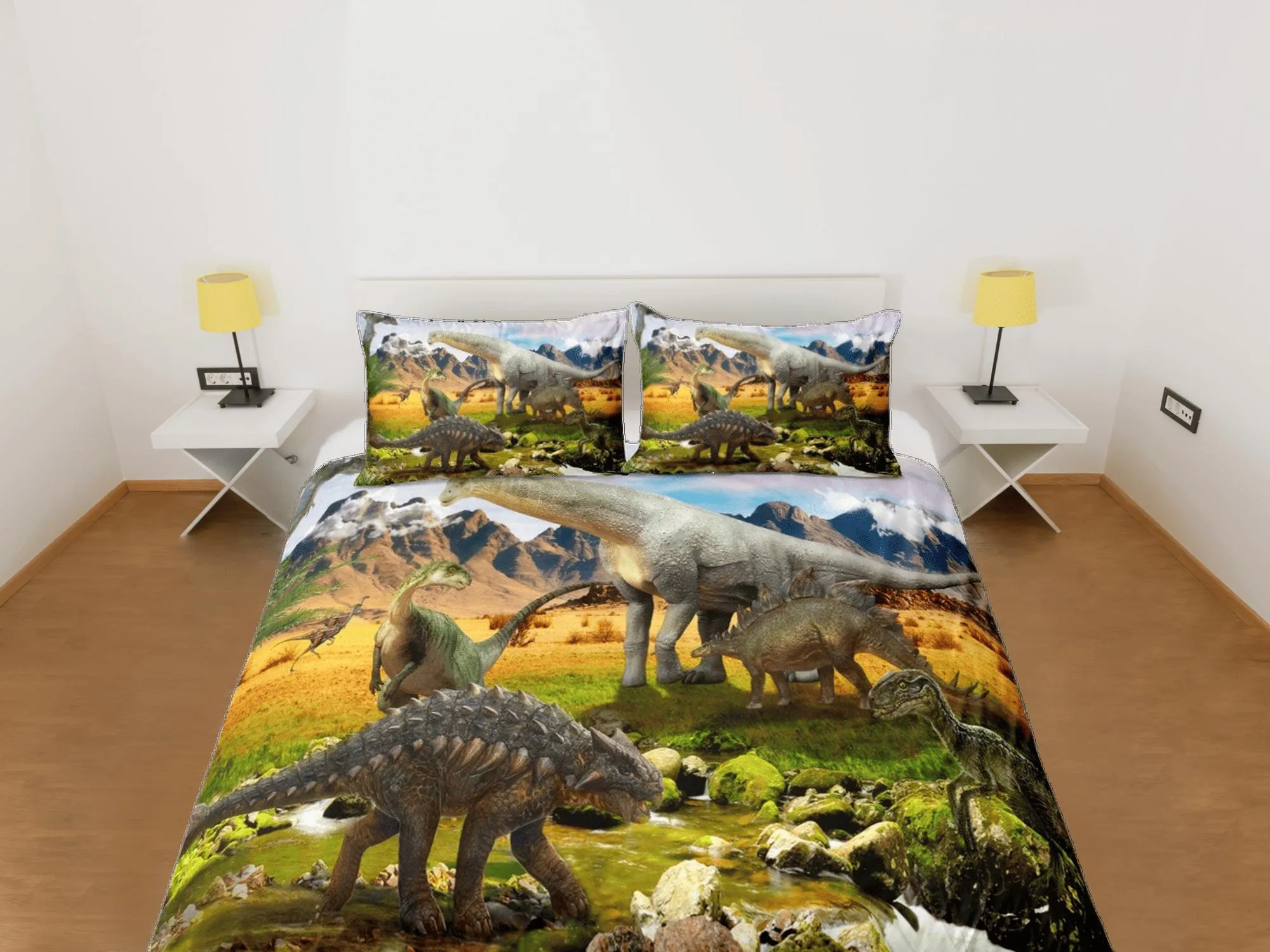 Dinosaur bedding, adult duvet cover, dorm bedding, teen boys bedding set full, animal prints duvet cover set, dinosaur gift, outdoor scenery