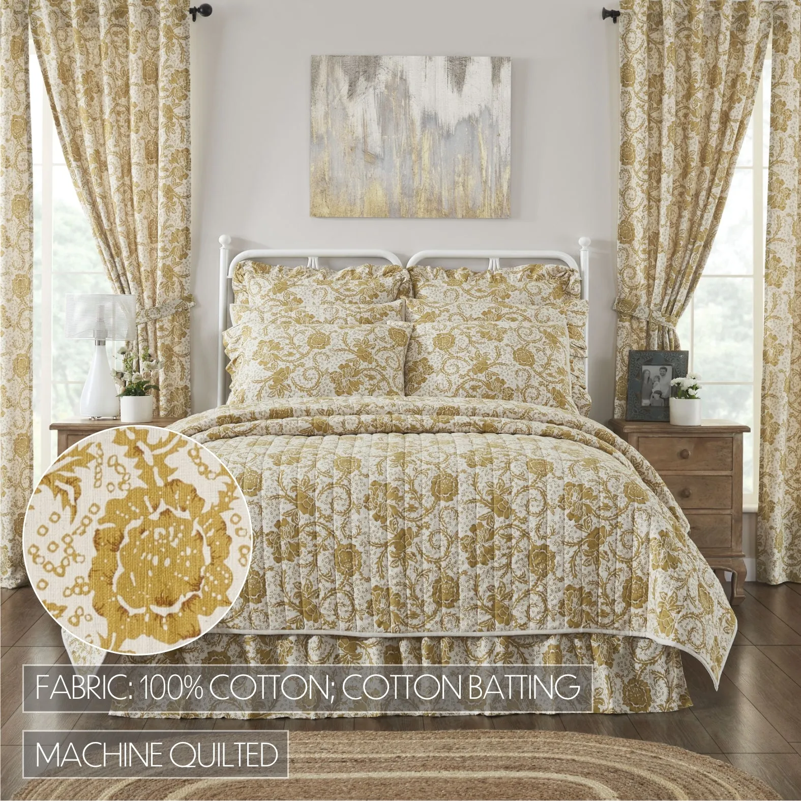 Dorset Gold Floral King Quilt 105Wx95L