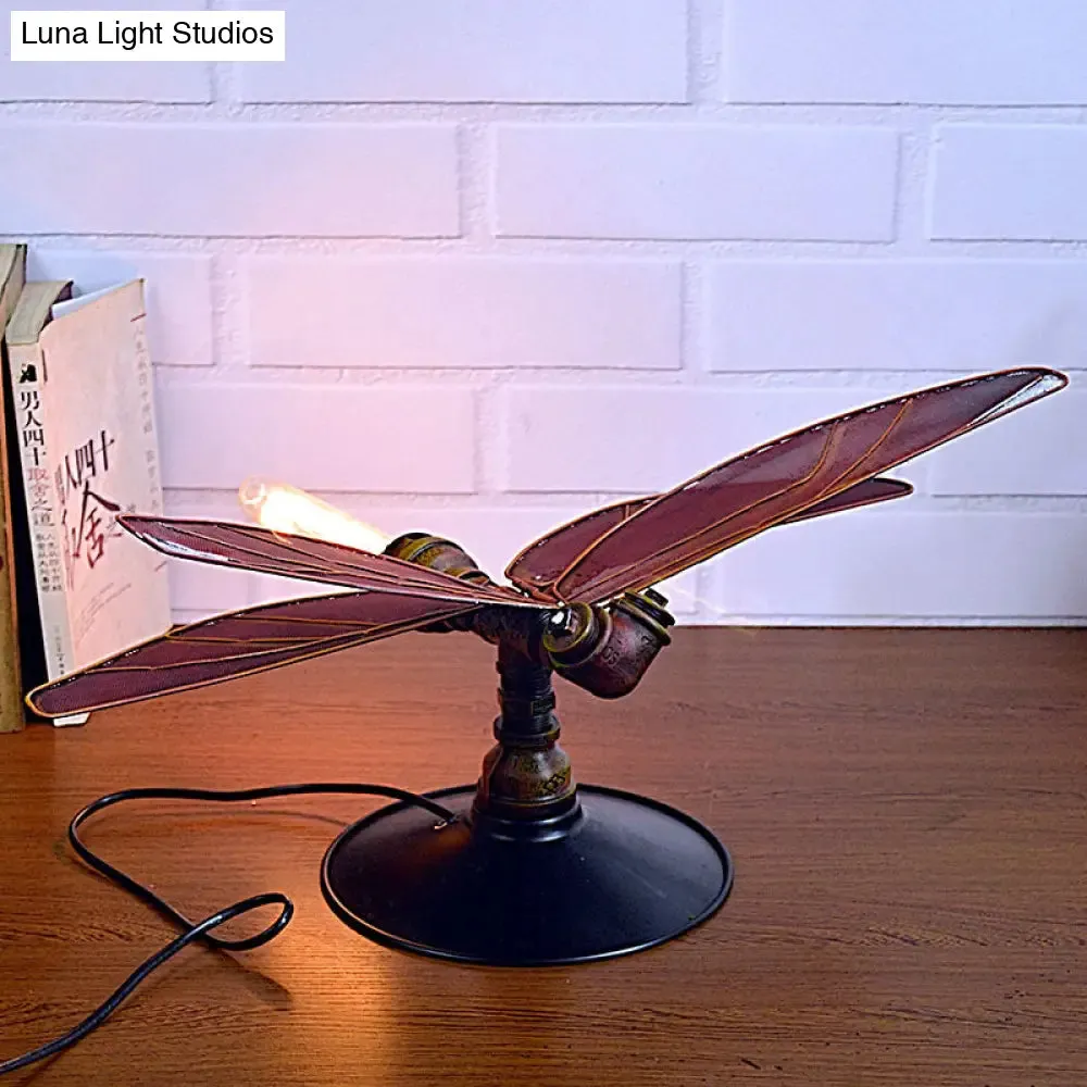 Dragonfly Metal Table Lamp in Weathered Copper - Industrial Style for Kid's Bedroom Lighting