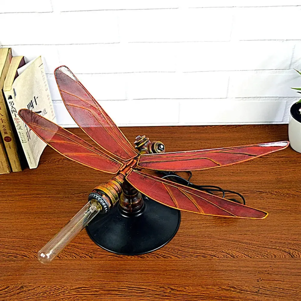 Dragonfly Metal Table Lamp in Weathered Copper - Industrial Style for Kid's Bedroom Lighting