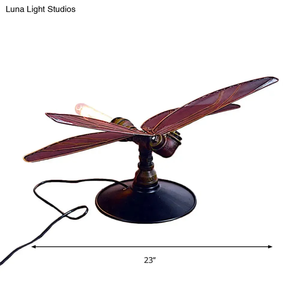 Dragonfly Metal Table Lamp in Weathered Copper - Industrial Style for Kid's Bedroom Lighting