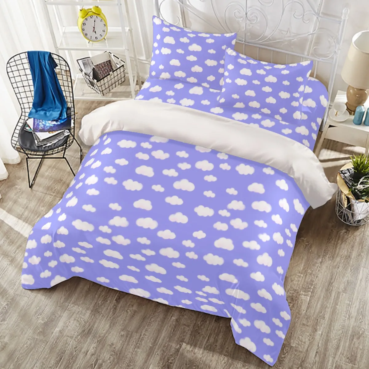 Dreamy Clouds Four Piece Duvet Cover & Bedding Set (Periwinkle)