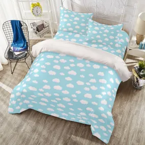 Dreamy Clouds Four Piece Duvet Cover & Bedding Set (Sky Blue)