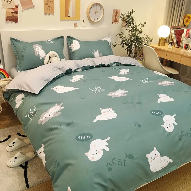 Emerald Funny Cat Print Bedding Set