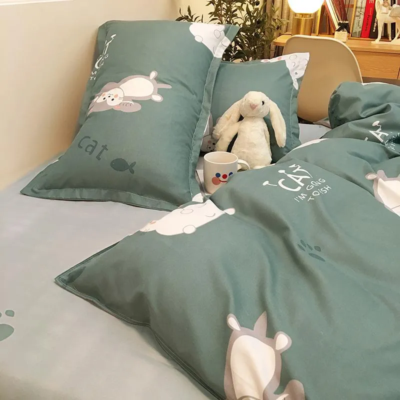 Emerald Funny Cat Print Bedding Set