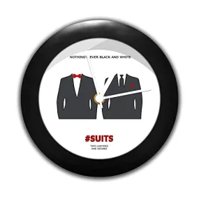 Epic Stuff - Suits- Black and White Design Plastic Round Table Clock (Without Numbering) - Best Gifts for Suits Fans/Suits Fandom/Best Accessories for Home and Office Decor