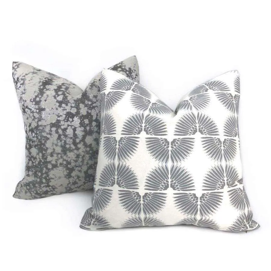 Erte Art Deco Fans Gray White Pillow Cover