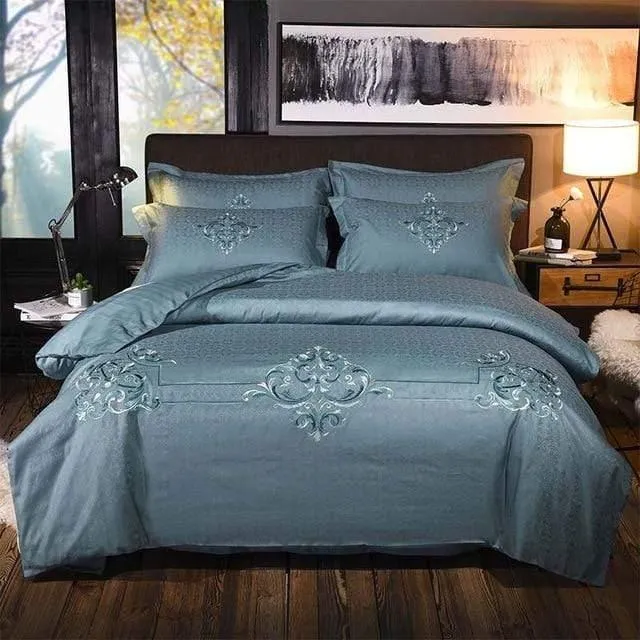 Europe luxury Embroidery Bedding Sets 100% Egypt Cotton Bedclothes Duvet/Quilt Cover Bed Linen Sheet wedding Set Queen King Size