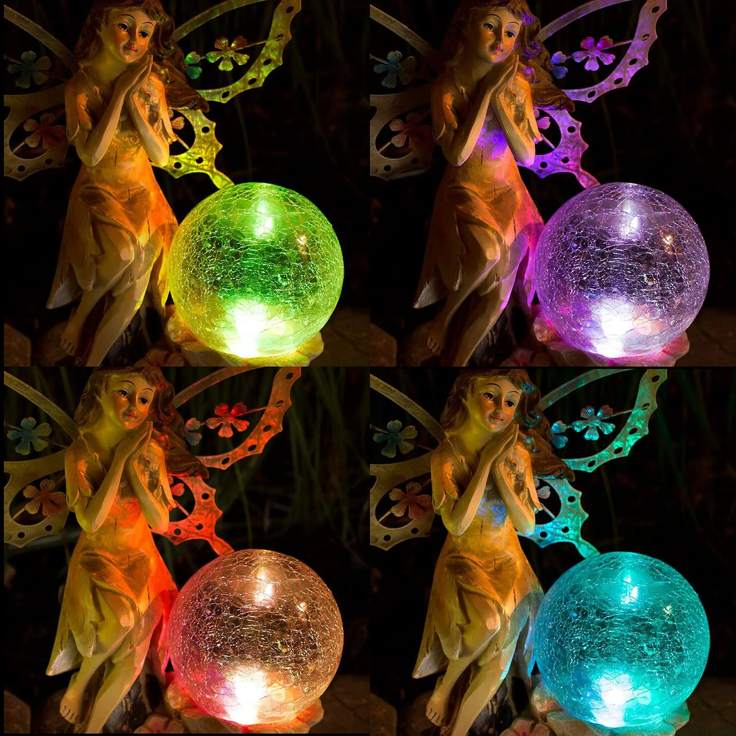 Fairy Angel Butterfly Wings Crystal Globe Solar Powered Led Outdoor Garden Light