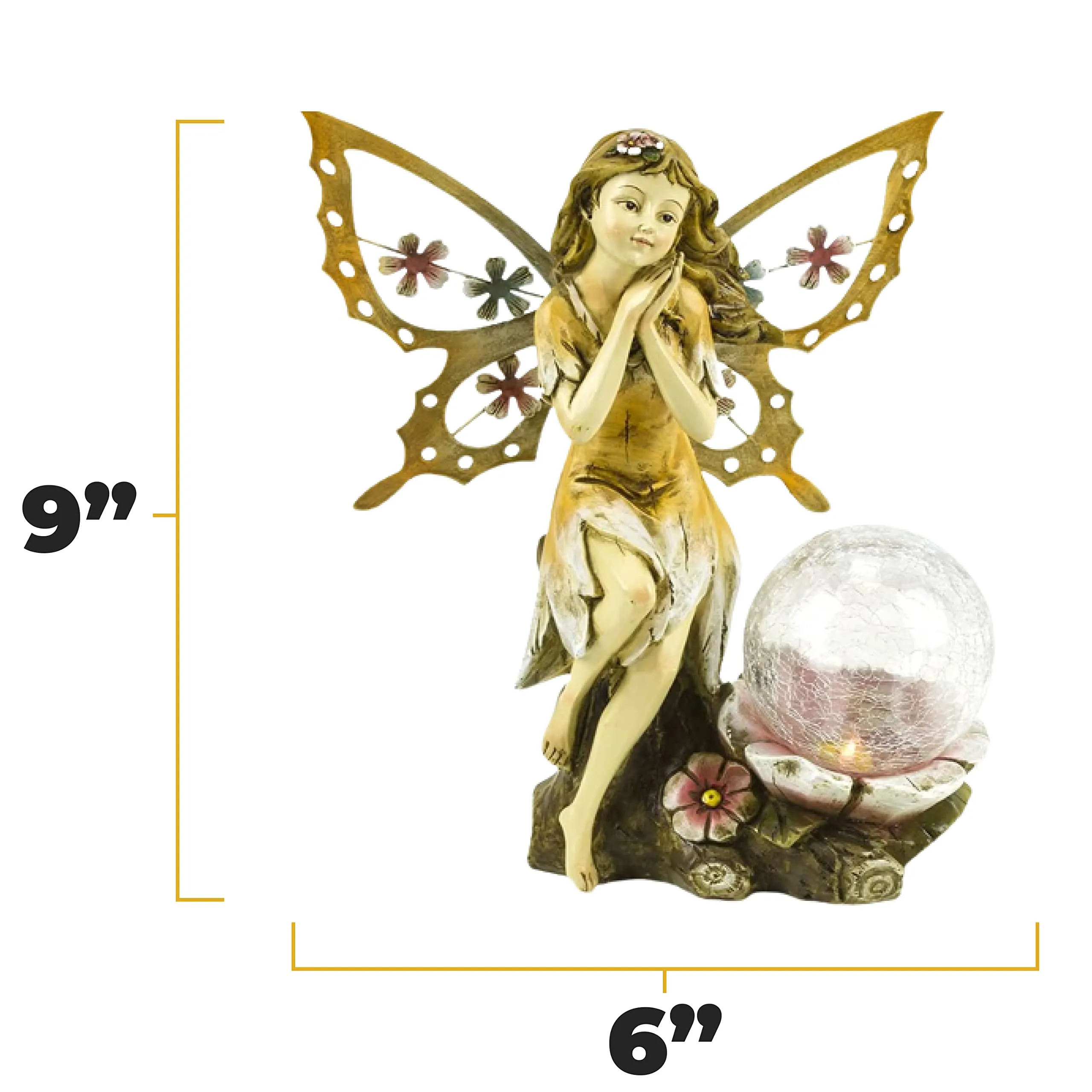 Fairy Angel Butterfly Wings Crystal Globe Solar Powered Led Outdoor Garden Light