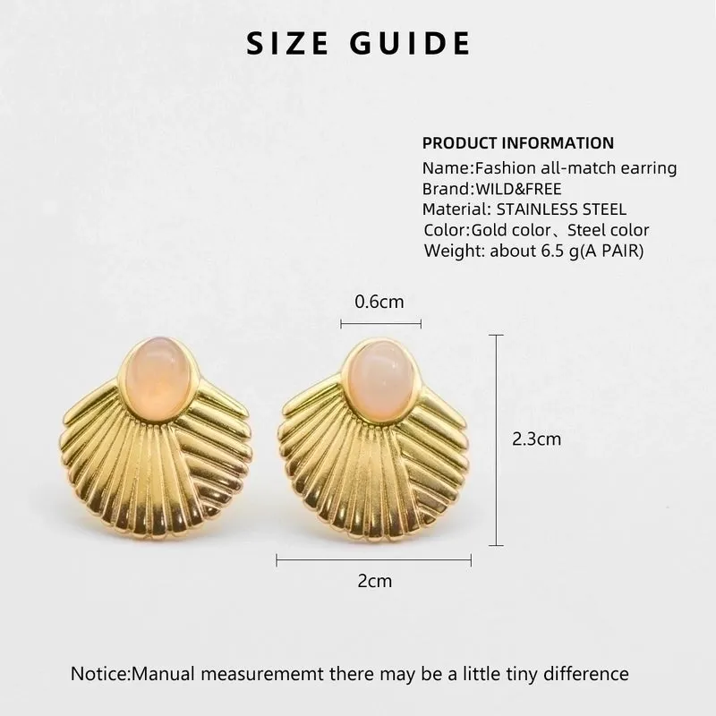 Fashion Natural Stone Earrings Stainless Steel Fan-shaped Stud Earrings