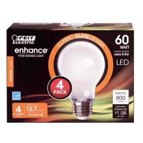 Feit Enhance A19 E26 (Medium) LED Bulb Soft White 60 Watt Equivalence 4 pk