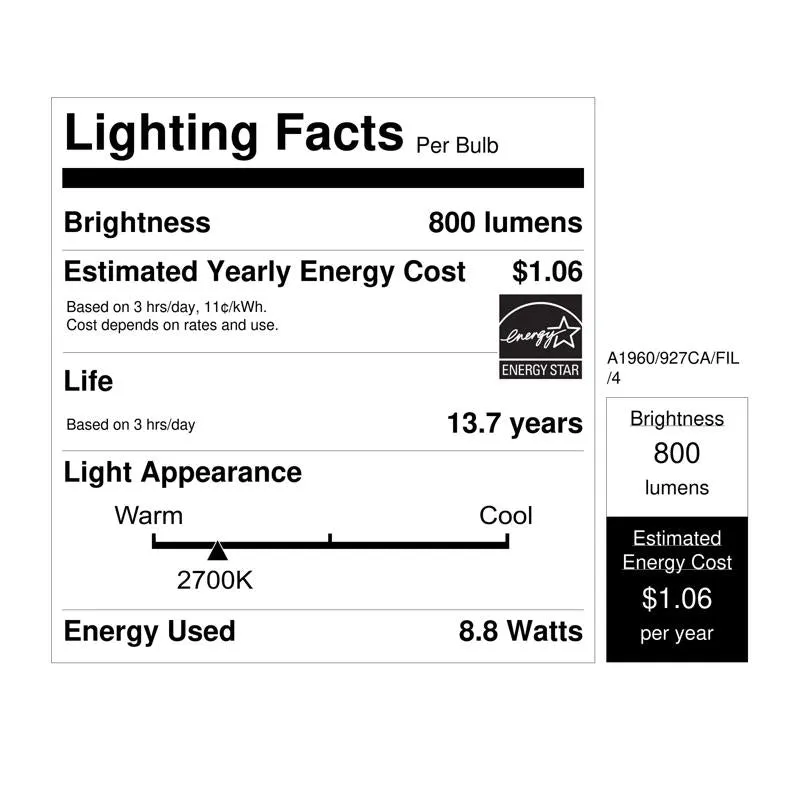 Feit Enhance A19 E26 (Medium) LED Bulb Soft White 60 Watt Equivalence 4 pk