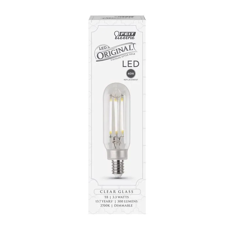 Feit LED T8 E12 (Candelabra) LED Bulb Soft White 40 Watt Equivalence 1 pk