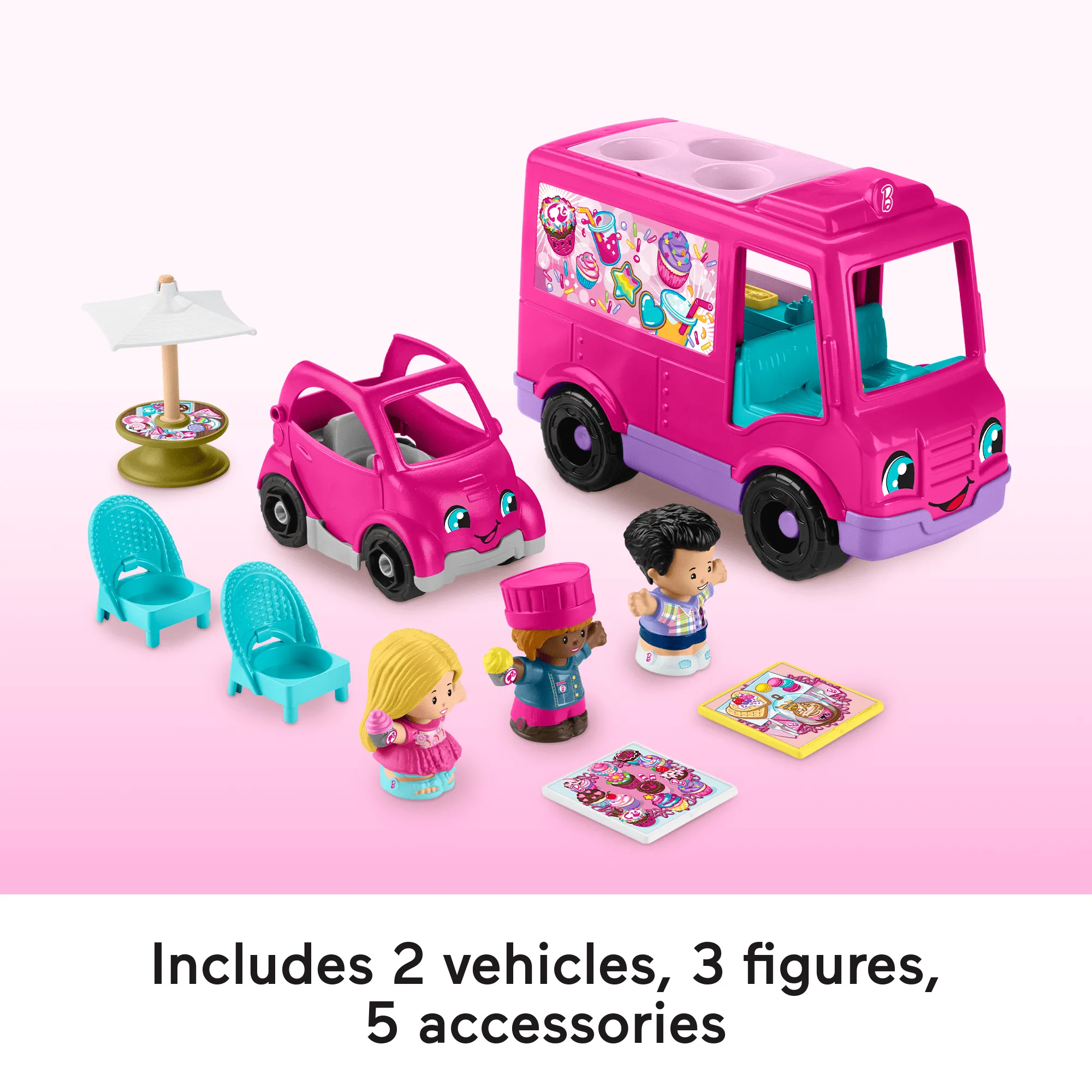 Fisher-Price Little People Barbie Cupcake Truck Musical Toddler Playset With 9 Play Pieces