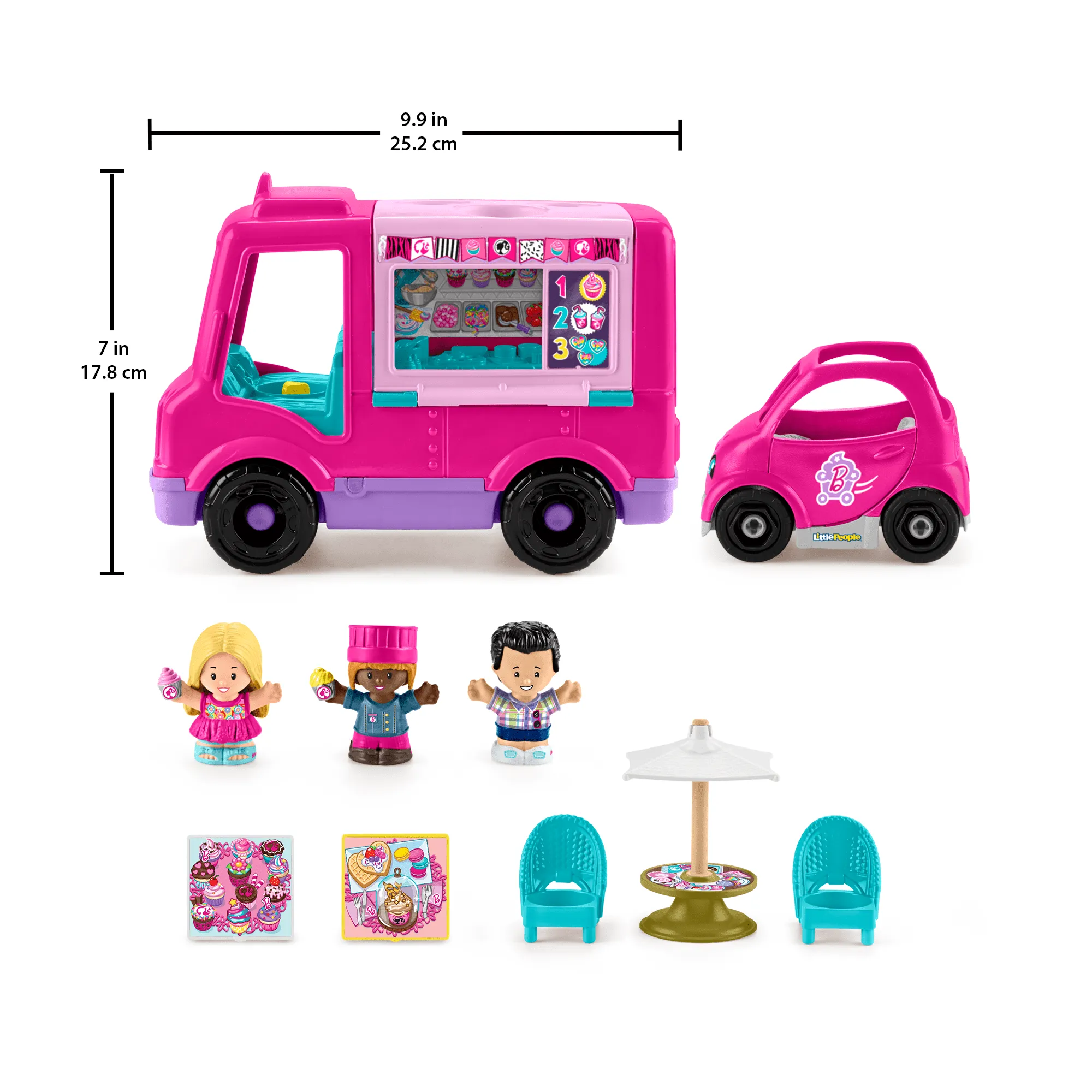 Fisher-Price Little People Barbie Cupcake Truck Musical Toddler Playset With 9 Play Pieces