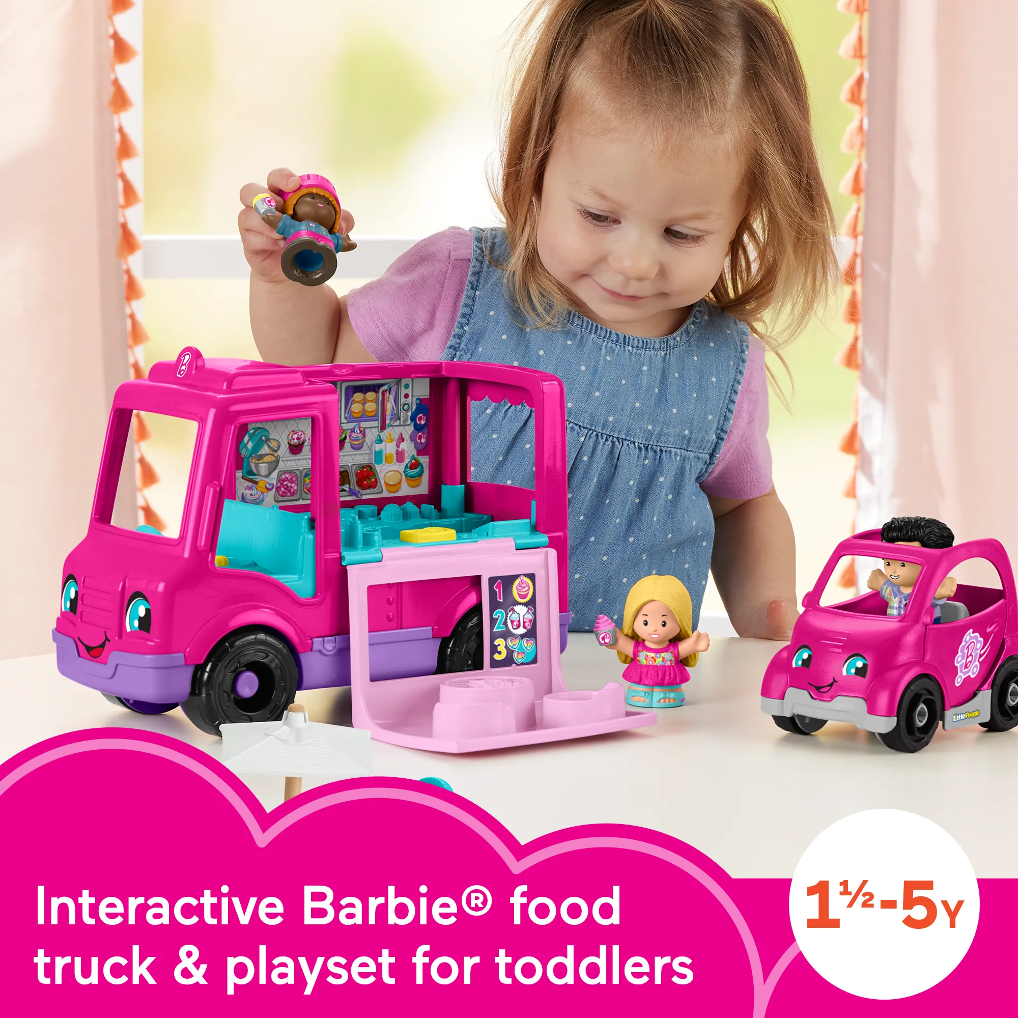 Fisher-Price Little People Barbie Cupcake Truck Musical Toddler Playset With 9 Play Pieces