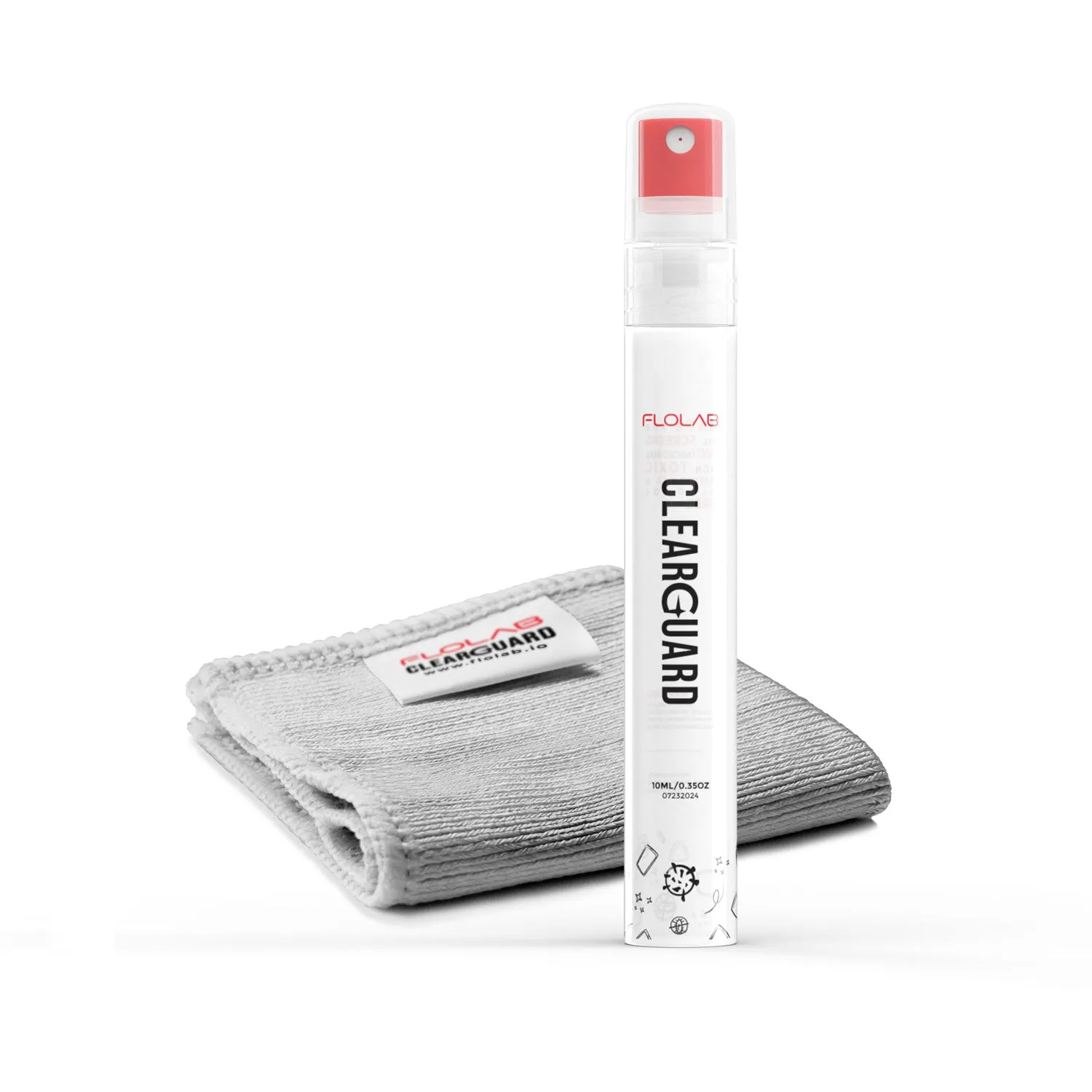 FLOLAB Clear Guard Screen Cleaner 10 ml - Easy to Clean, Portable, Ultra Soft Microfiber Cloth