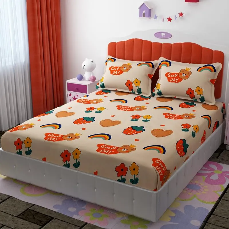 Florida Giggles Kids Bedsheet for Queen Size Bed with Pillow Covers and Made of Microfiber with Teddy Print