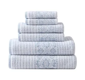 Forever Eyelet 6 Piece Cotton Towel Set Blue Cashmere and Snow