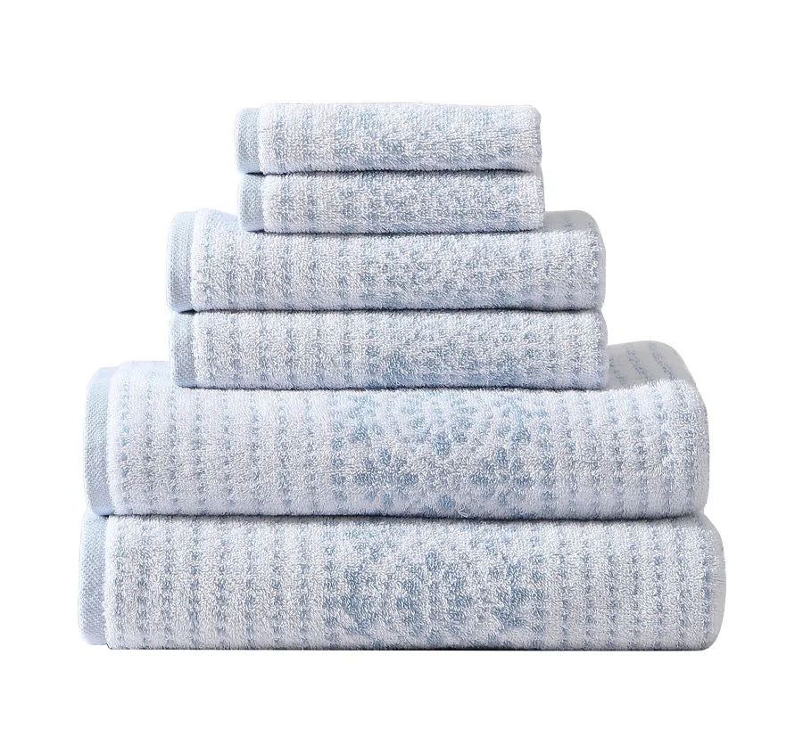 Forever Eyelet 6 Piece Cotton Towel Set Blue Cashmere and Snow