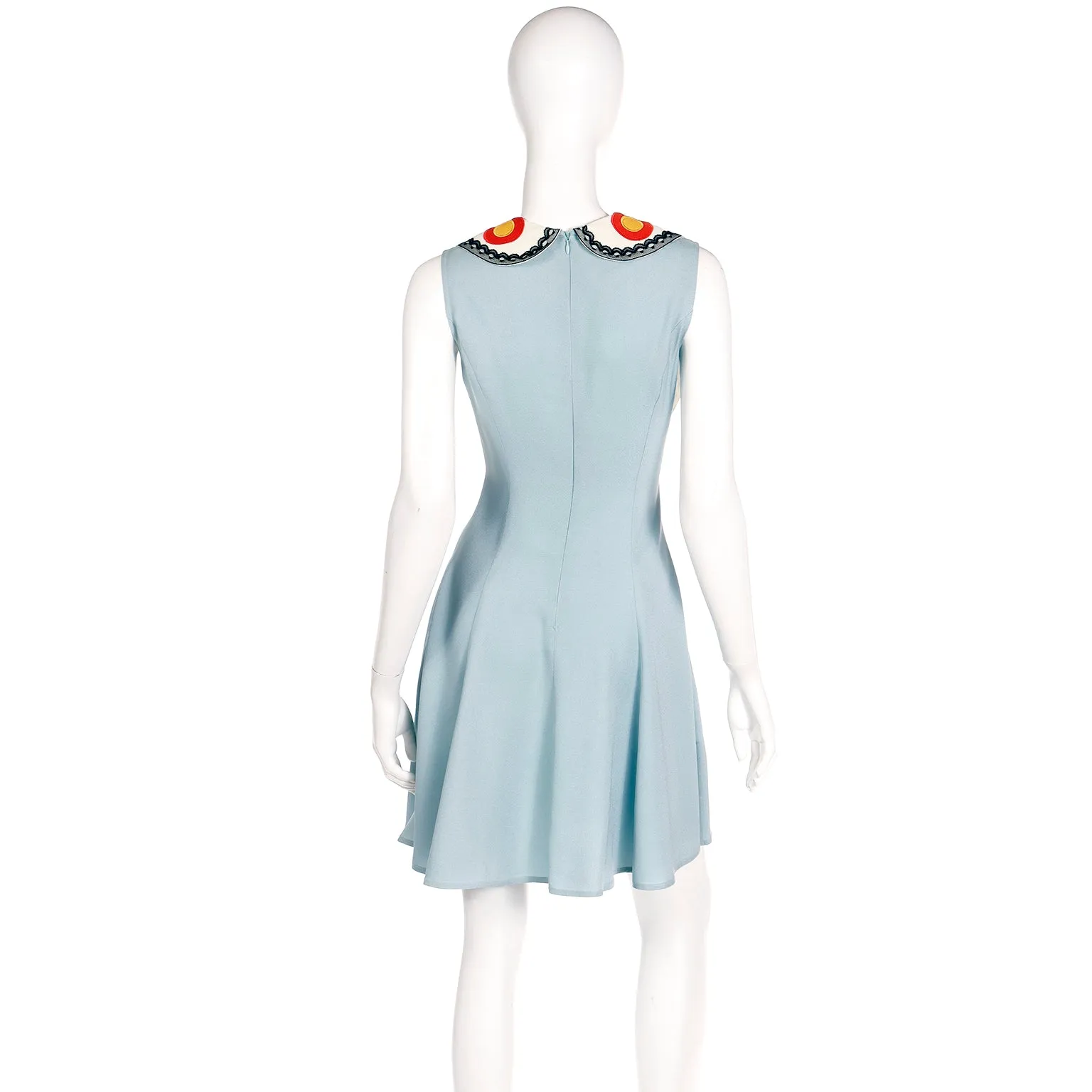 Franco Moschino 1990s Sleeveless Blue Butterfly Wing Collar Silk Dress