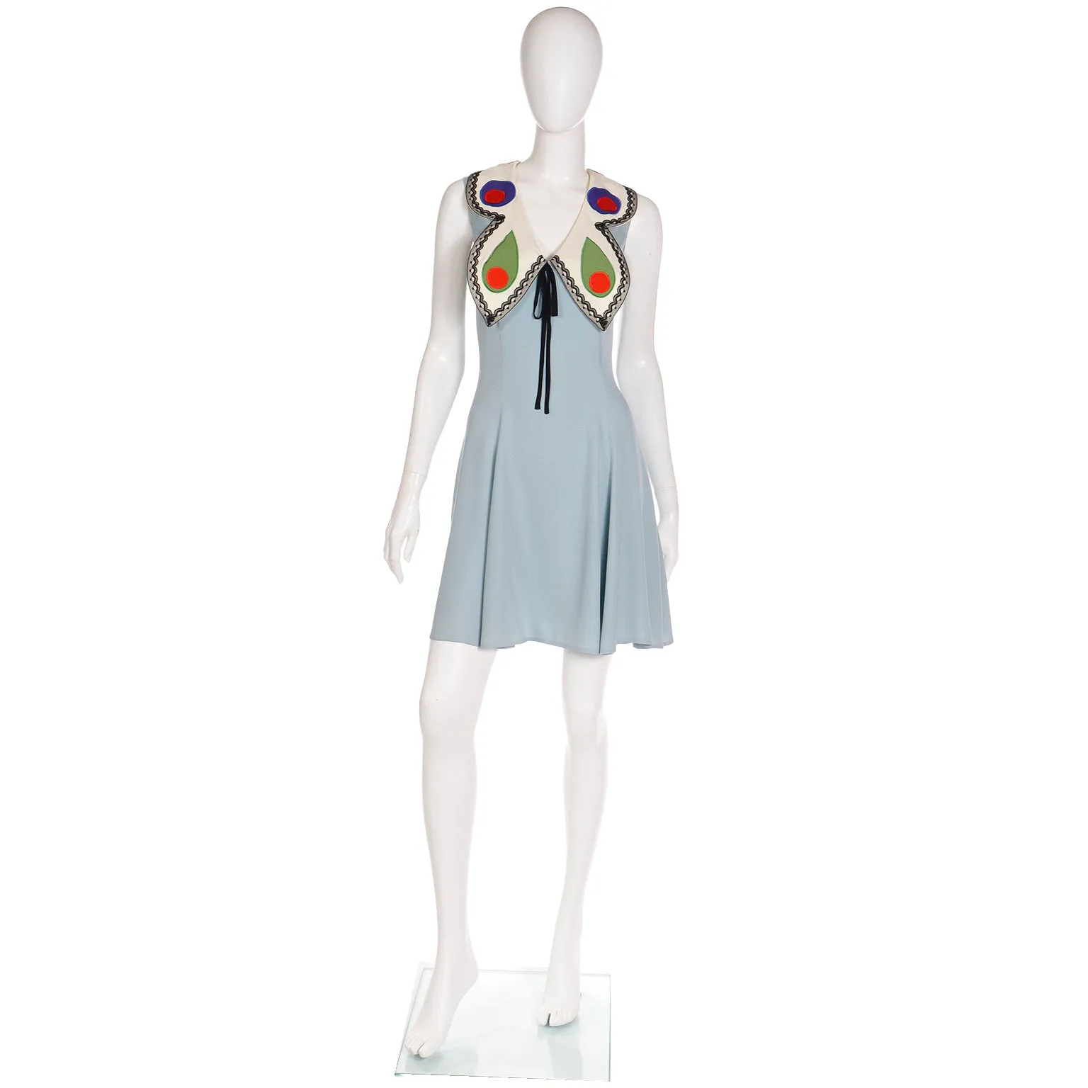 Franco Moschino 1990s Sleeveless Blue Butterfly Wing Collar Silk Dress