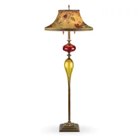 Freddy Floor Lamp F57V57 by Kinzig DesignKinzig Design Freddy Floor Lamp, Gold, Red, Rose, Salmon, Green, Blown Glass, Silk Shade