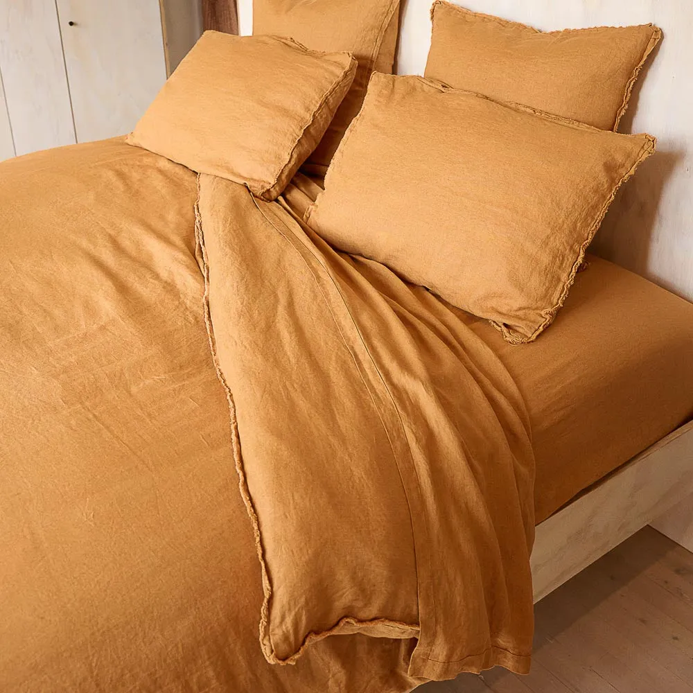 French Linen Duvet Cover - Ochre