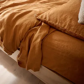 French Linen Fitted Sheet - Ochre