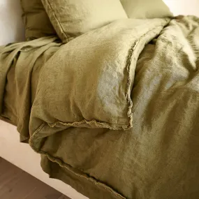 French Linen Fitted Sheet - Olive