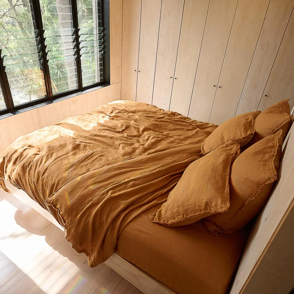 French Linen Flat Sheet - Ochre