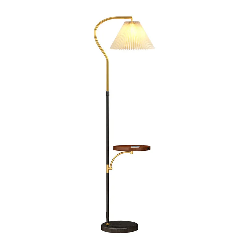 Gathered Empire Shade Floor Lamp - 1-Light Stand Up Design with Tray - Classic Fabric Lighting