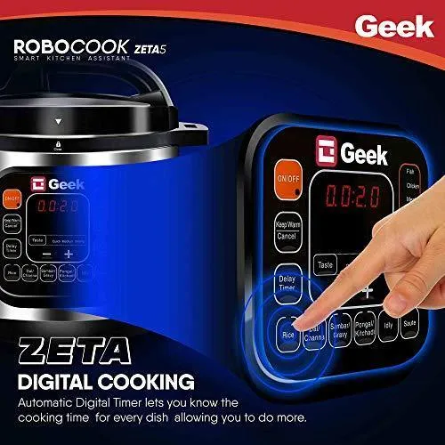 Geek Robocook Zeta 5 Litre Electric Pressure Cooker with Non Stick Pot, Black