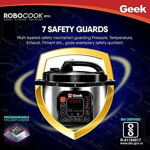 Geek Robocook Zeta 5 Litre Electric Pressure Cooker with Non Stick Pot, Black