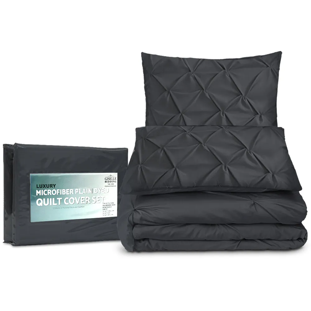 Giselle Quilt Cover Set Diamond Pinch Black - Super King