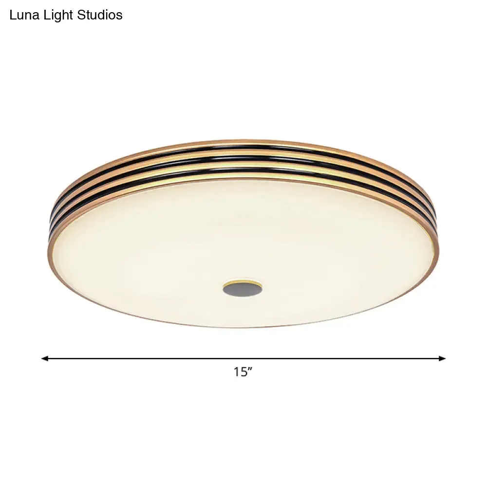 Gold Flush Traditional LED Bedroom Lamp - Cream Glass Drum Ceiling Flush