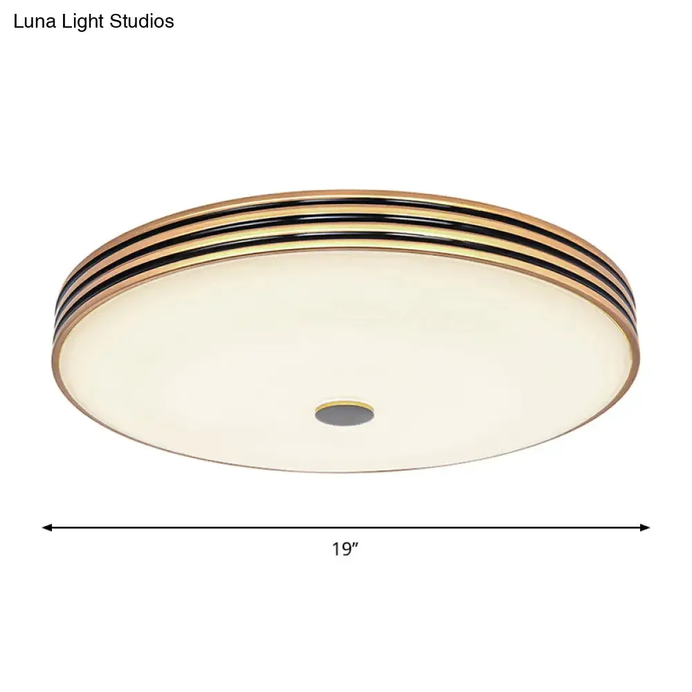 Gold Flush Traditional LED Bedroom Lamp - Cream Glass Drum Ceiling Flush