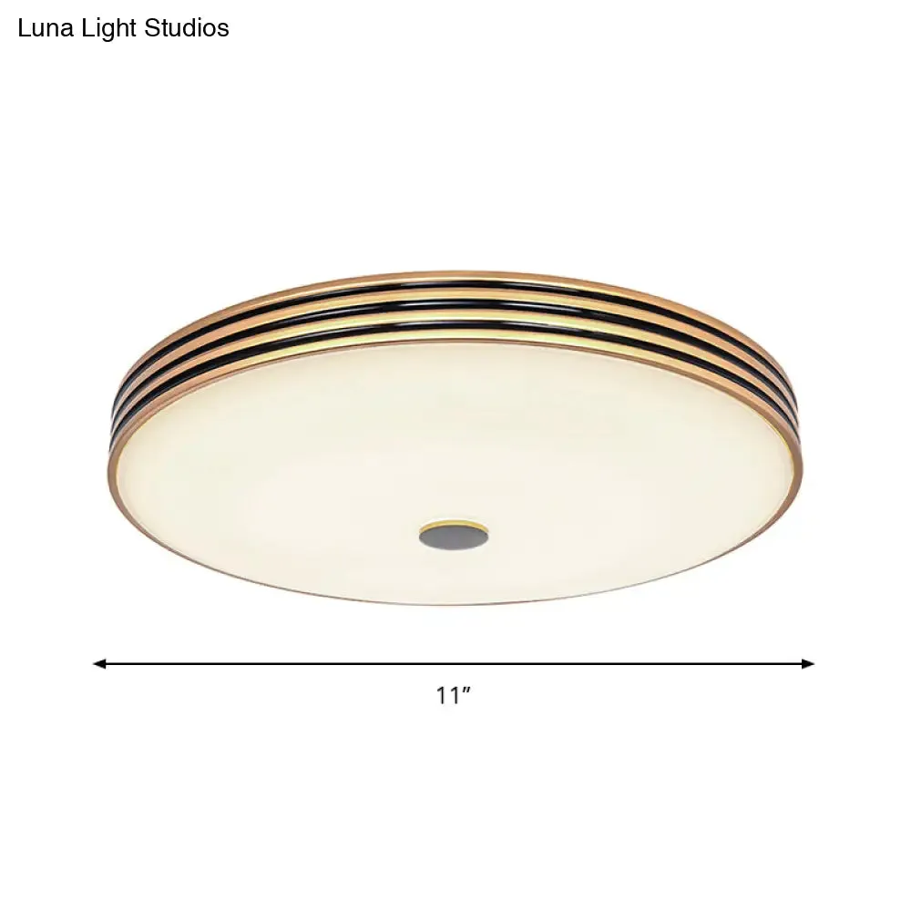 Gold Flush Traditional LED Bedroom Lamp - Cream Glass Drum Ceiling Flush