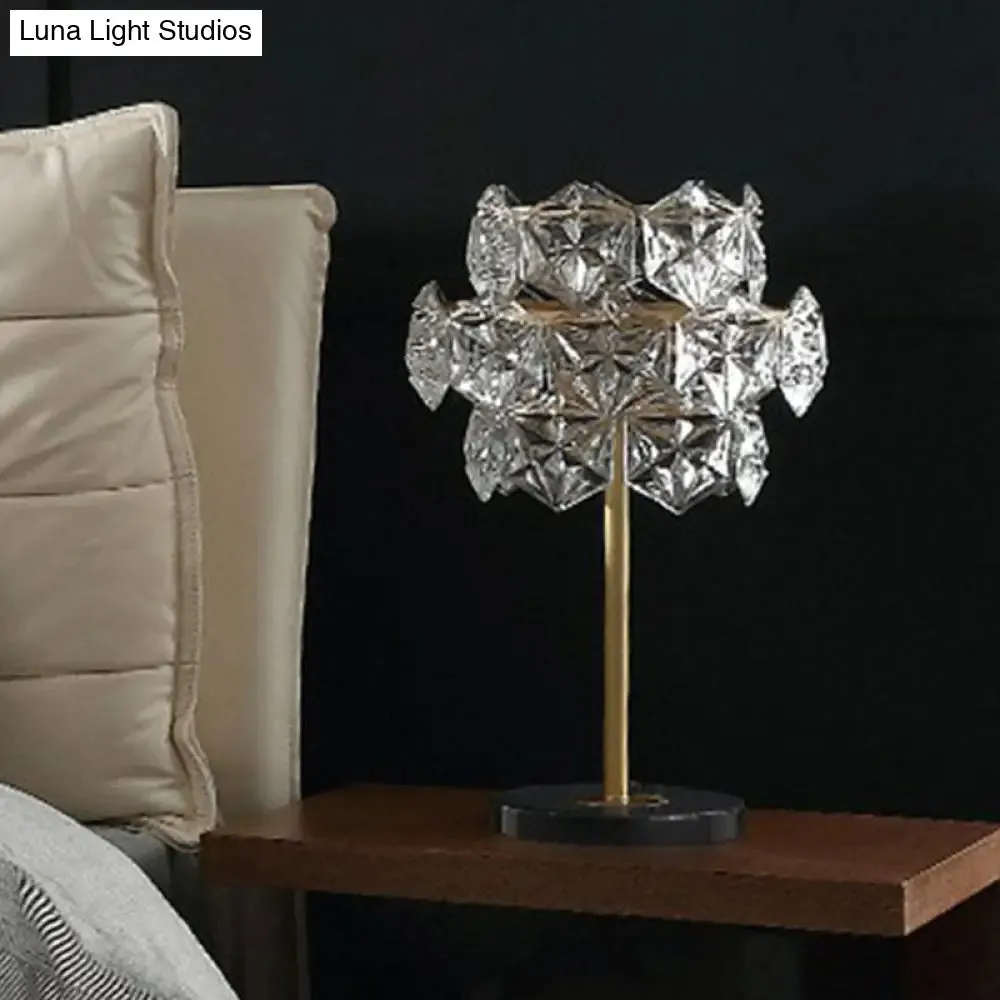 Gold Nightstand Lamp with Clear Crystal Glass Snowflakes – Post-Modern Table Light (2 Bulbs)