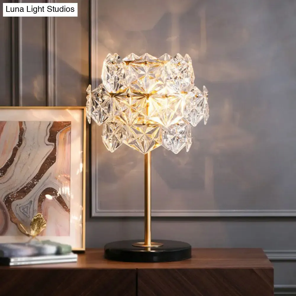 Gold Nightstand Lamp with Clear Crystal Glass Snowflakes – Post-Modern Table Light (2 Bulbs)