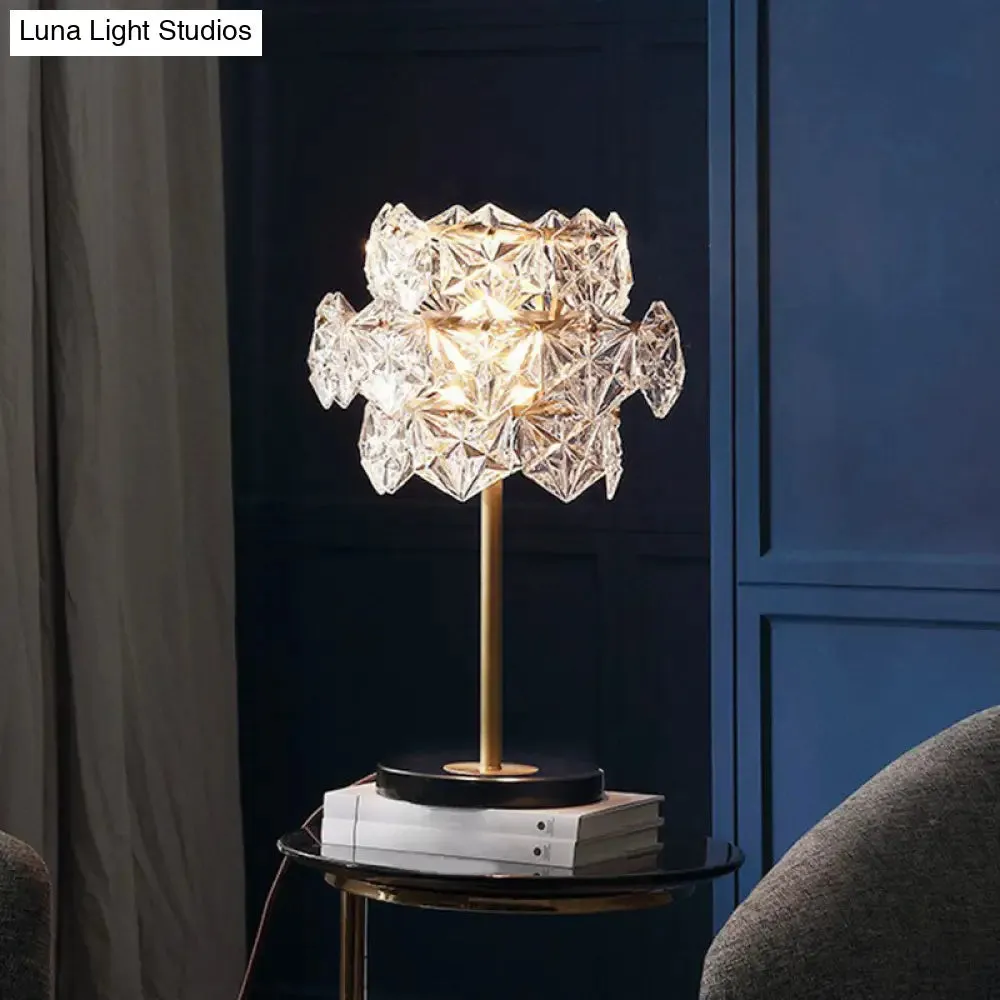 Gold Nightstand Lamp with Clear Crystal Glass Snowflakes – Post-Modern Table Light (2 Bulbs)