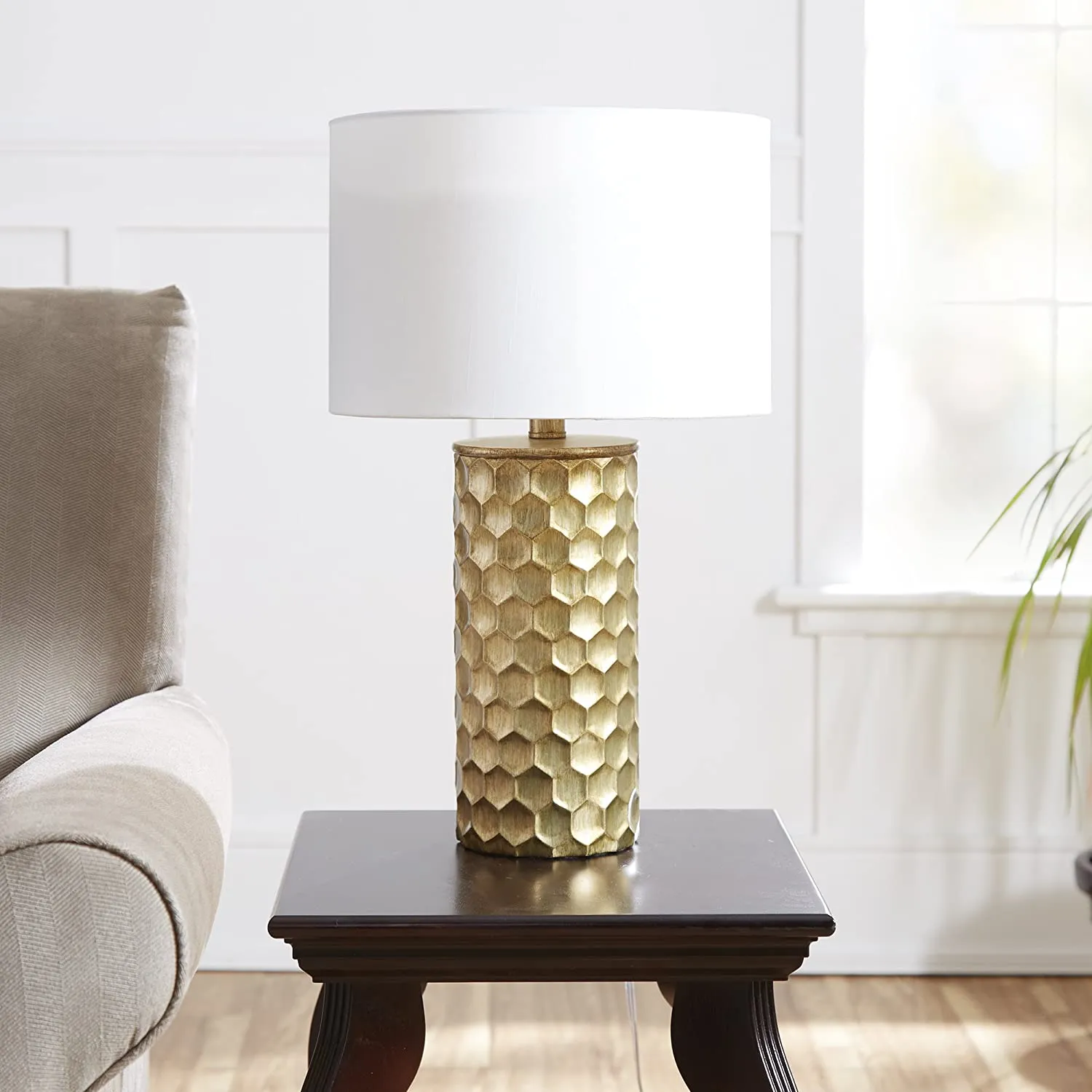 Gold Table Lamp with White Shade