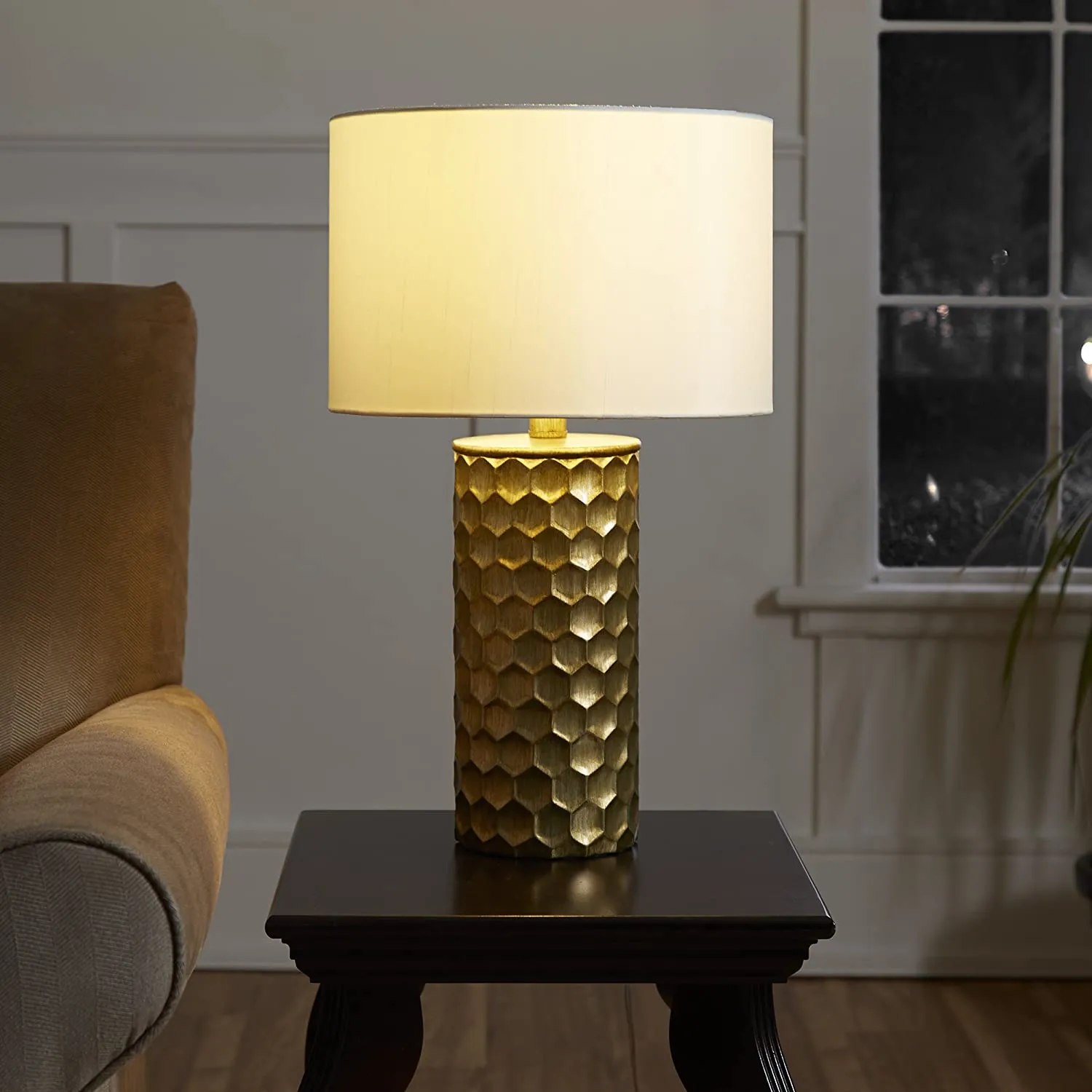 Gold Table Lamp with White Shade