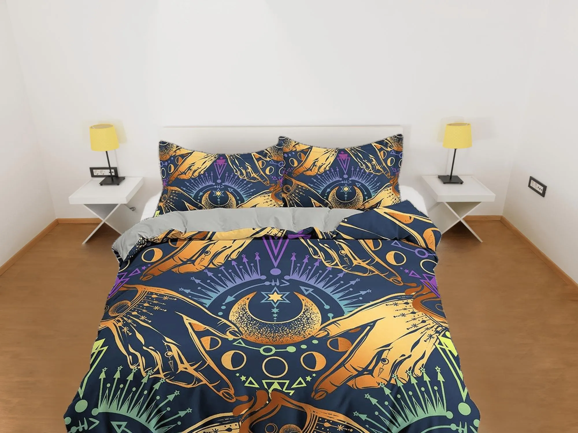 Gypsy bedding moon mystical, witchy decor dorm bedding, aesthetic duvet cover, boho bedding set full king queen, astrology gifts, gothic