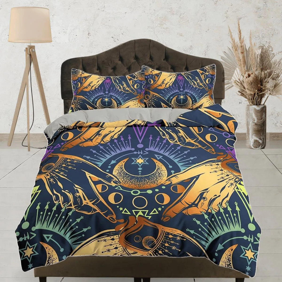 Gypsy bedding moon mystical, witchy decor dorm bedding, aesthetic duvet cover, boho bedding set full king queen, astrology gifts, gothic