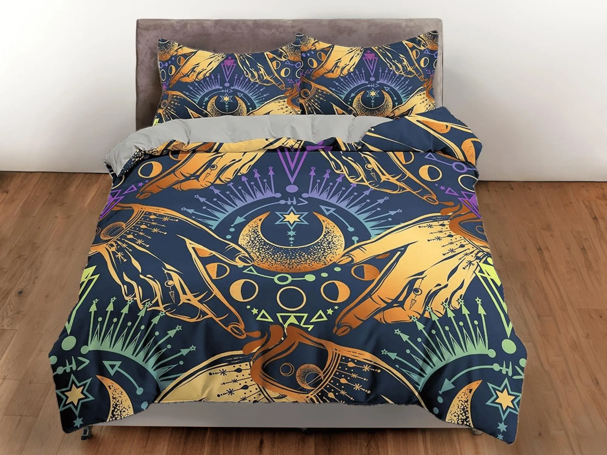 Gypsy bedding moon mystical, witchy decor dorm bedding, aesthetic duvet cover, boho bedding set full king queen, astrology gifts, gothic