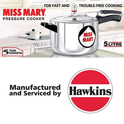 Hawkins 5 Litre Miss Mary Aluminium Pressure Cooker, Inner Lid Cooker, Silver (MM50)