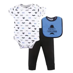 Hudson Baby Cotton Bodysuit, Pant and Bib Set, Perfect Gentlemen